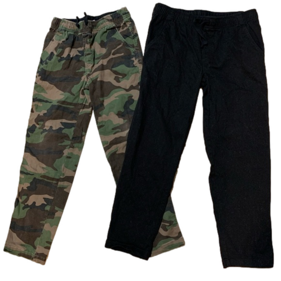 Wonder Nation Green Camo & Solid Black Elastic Waist Pants Bundle of 2 - Picture 1 of 5